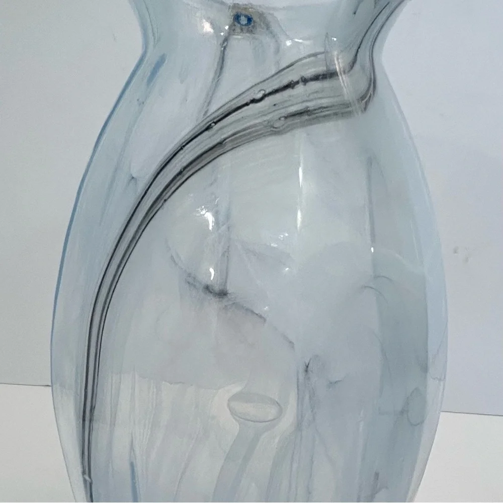 Vintage LUX Italian Glass Vase Vetreria Operaia  Blue Swirl 12” Art Glass Vase - Picture 10 of 14
